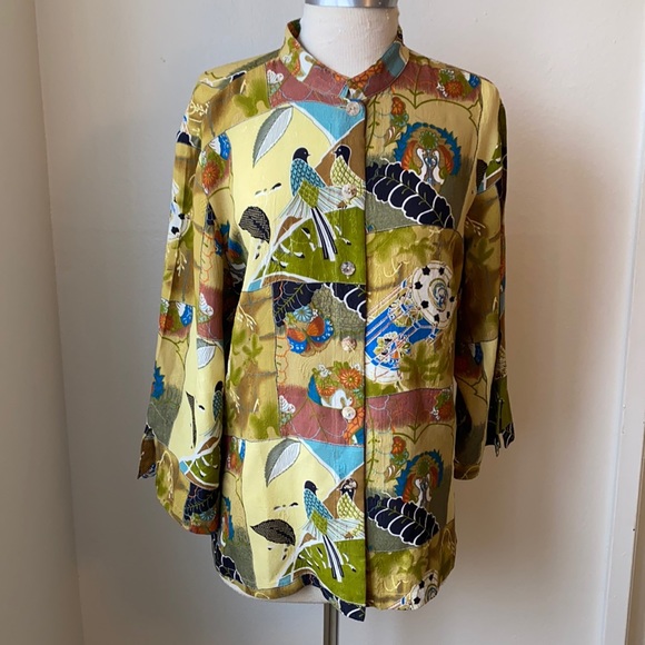 Citron Silk Button Down Tunic Top XL - Picture 1 of 5